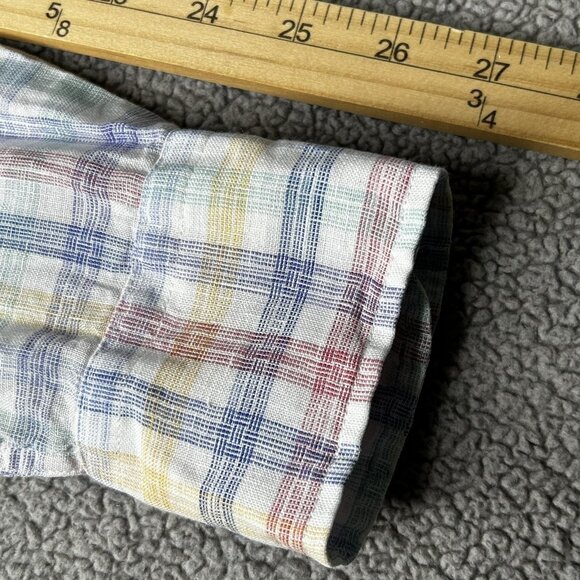 Peter Millar Shirt Mens Large Multi Plaid Linen Button Down Long Sleeve Casual - Picture 12 of 15